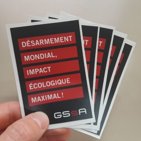 5 x sticker «Désarmement mondial, impact écologique maximal»