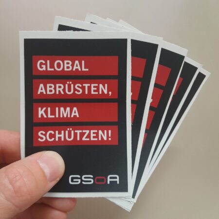 10 x sticker "Global abrüsten, Klima schützen!"